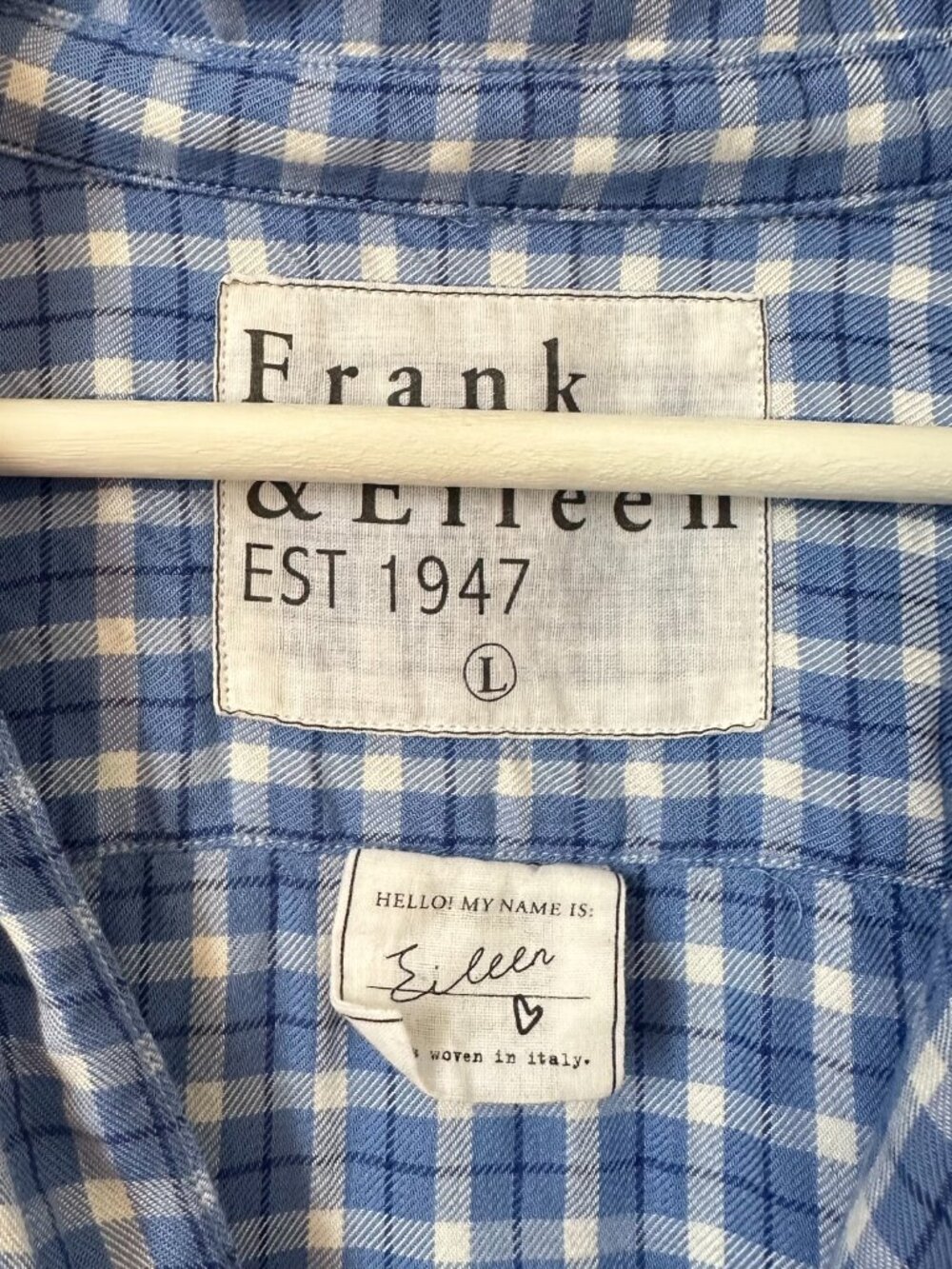 Frank & Eileen Eileen Relaxed Button Up Shirt Blue Plaid Check 100% Modal Size L - Picture 6 of 7